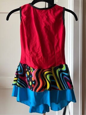 Vintage Custom Figure Skating Dress Red Multicolor Skirt Youth XS